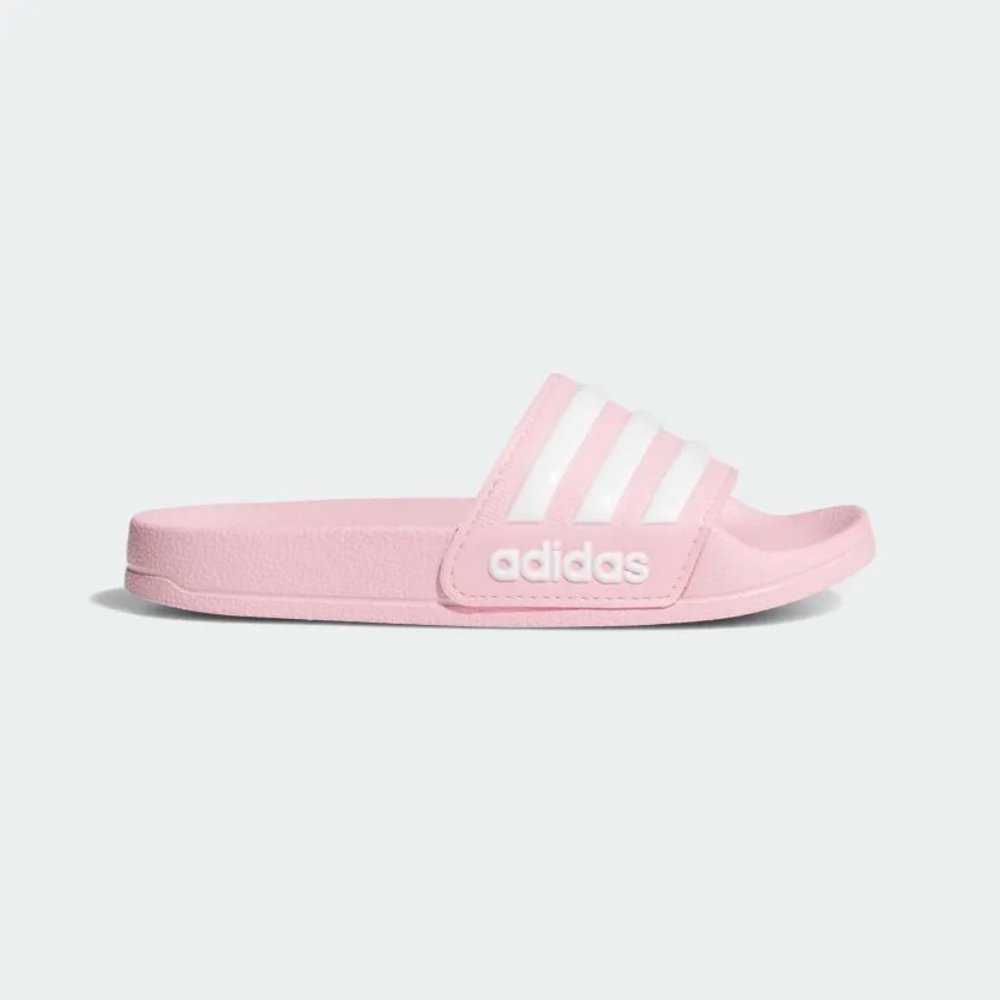 Adidas Girls Adilette Pink Slide Sandals With White Stripes